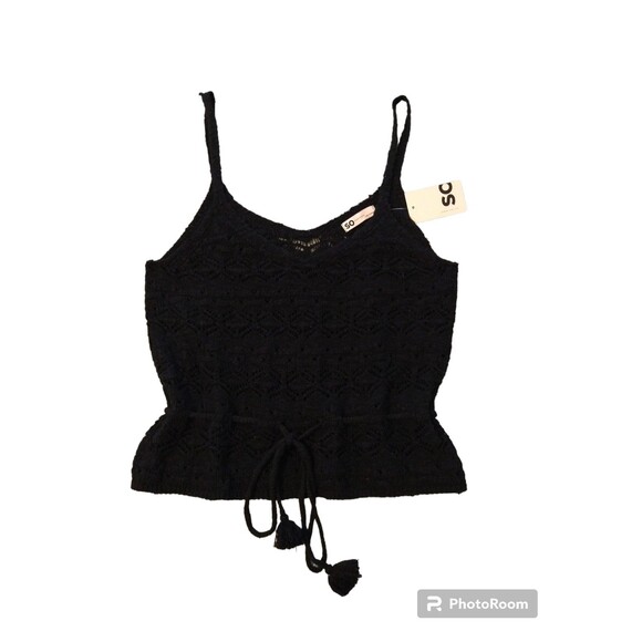 SO y2k crotchet cottage core feminine tie front tassel black top large - Picture 4 of 8